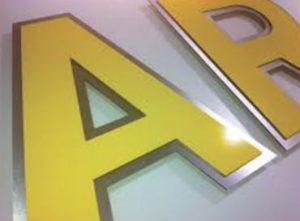 An example of Flat Cut Aluminium & Mirror Composite Lettering